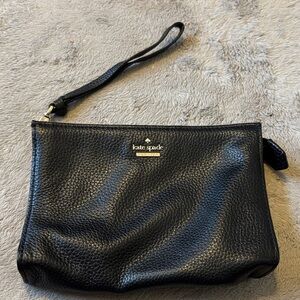 kate spade Black Pebbled Leather Wristlet Clutch with Gold Logo